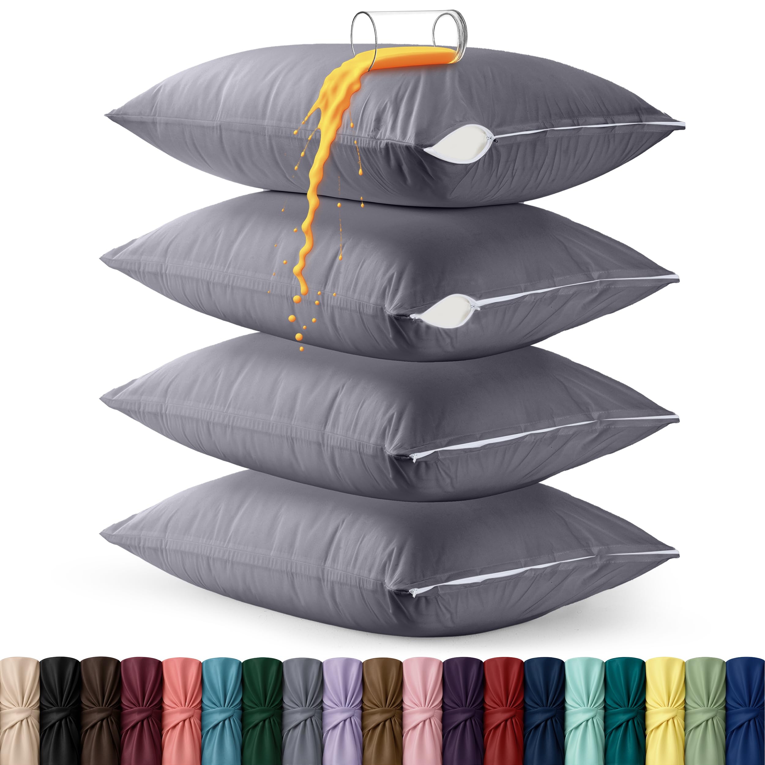 Set of 4 Pillow Protectors with Zipper King Size, Pillow Covers