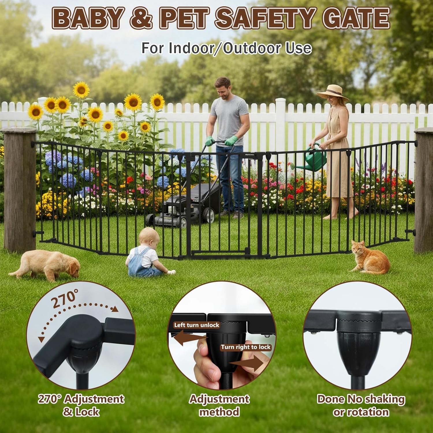 Mumeasy 126" Extra Wide Baby Gate for Doorways, Stairs & Fireplace, Auto Close Safety Dog & Pet Gate with Walk Thru Door, Childproof Fence for Hallway Kitchen House Indoor Outdoor,5 Metal Panels,Black