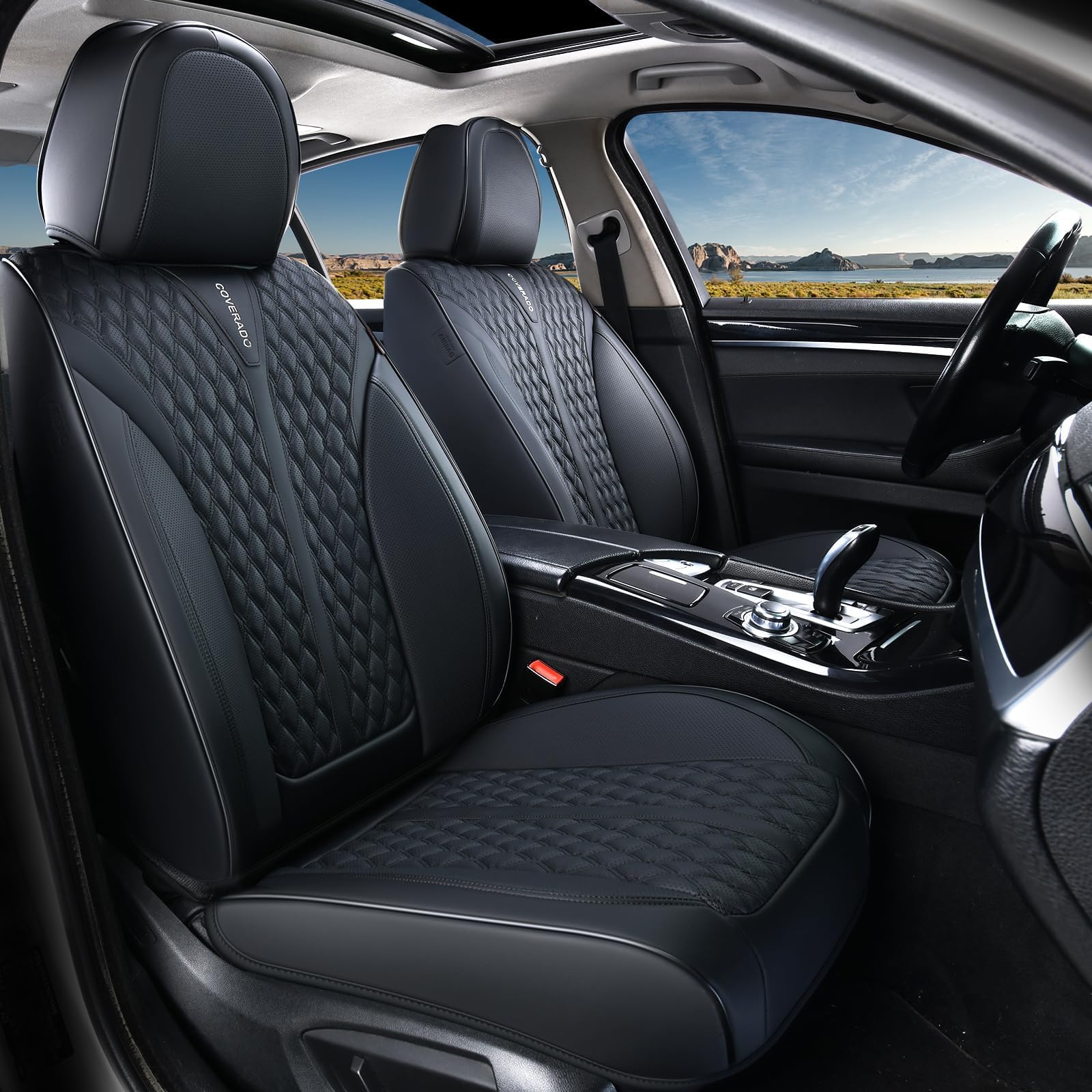 Coverado Front Seat Covers, Waterproof Seat Covers, 2 Pack Nappa Leather Car Seat Covers, Black Seat Covers for Cars, Automotive Seat Covers Universal Car Seat Protector Fit for Most Cars Trucks