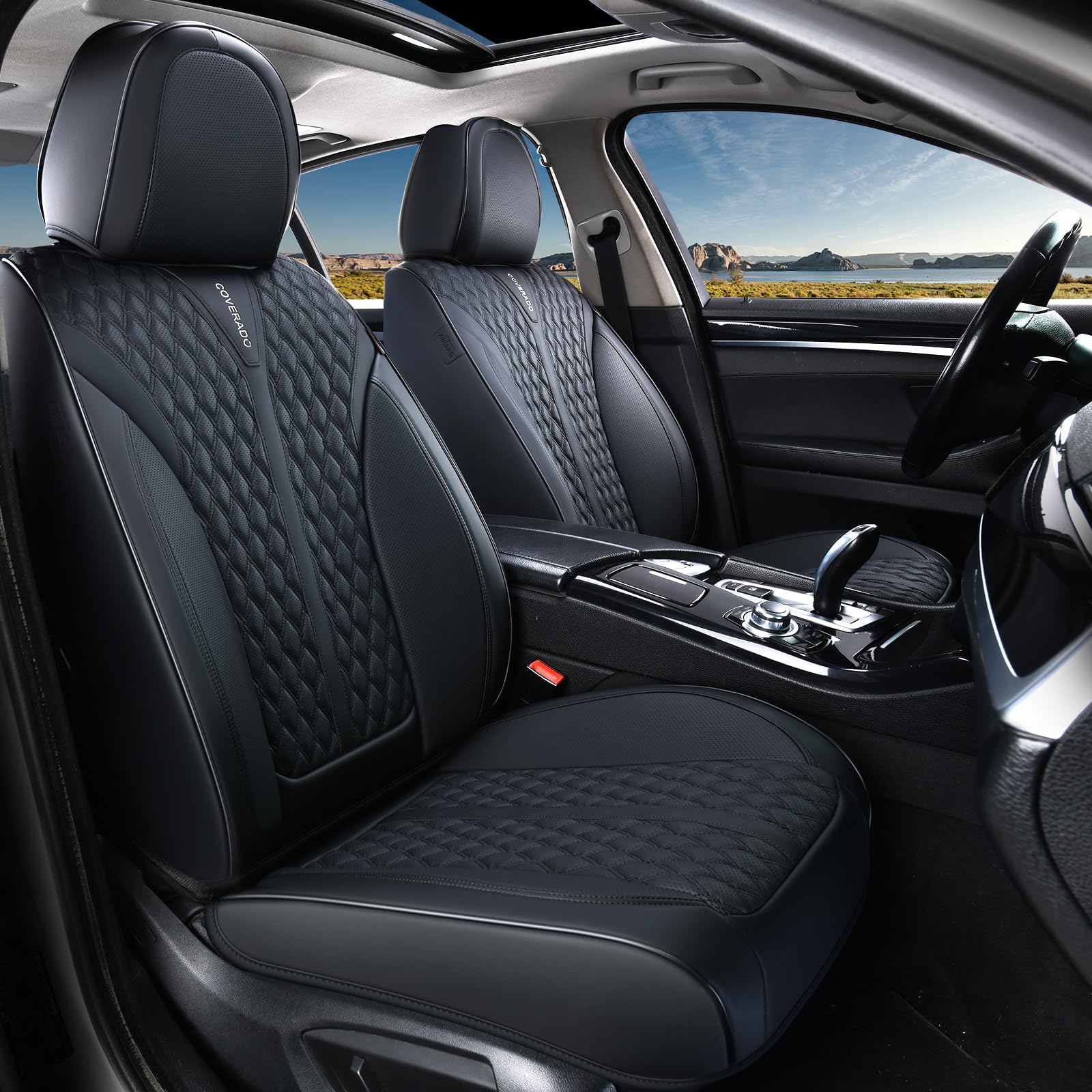 Front Seat Covers, Waterproof Seat Covers, 2 Pack Nappa Leather Car Seat Covers, Black Seat Covers for Cars, Automotive Seat Covers Universal Car Seat Protector Fit for Most Cars Trucks