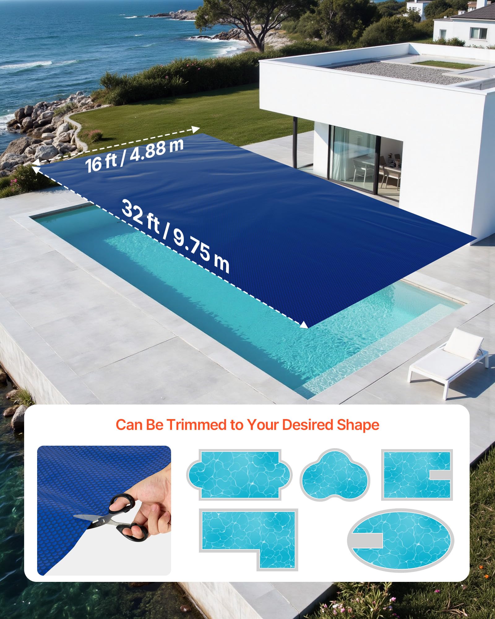 VEVOR Bâche Solaire Piscine Rectangulaire 9,75x4,88 m Couverture Solaire Piscine 0,4 mm Bâche à Bulles Polyéthylène pour Piscines Hors Sol Creusées, Absorption Chaleur Jour et Rétention Chaleur Nuit