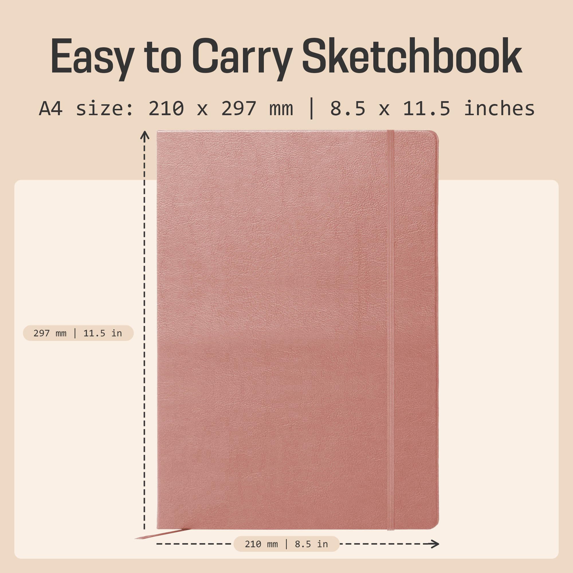BROWNSTONE JOURNALS Szkicownik A4, twarda okładka, 80 arkuszy, 100 g/m², 20 x 20 cm, płaska, wegańska skórzana okładka, elastyczna taśma, tylna kieszeń, książka do rysowania artystycznego (drewno
