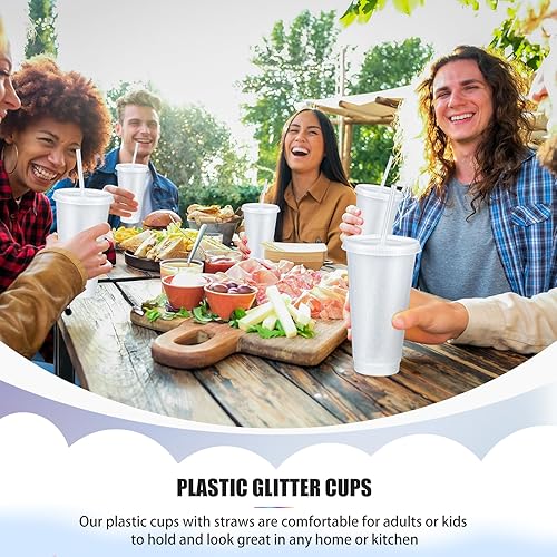 Miniatura 4 de 6 vasos reutilizables con tapas y pajitas, vaso de plástico para café helado, taza de viaje con purpurina para jugos de batidos, fiesta de