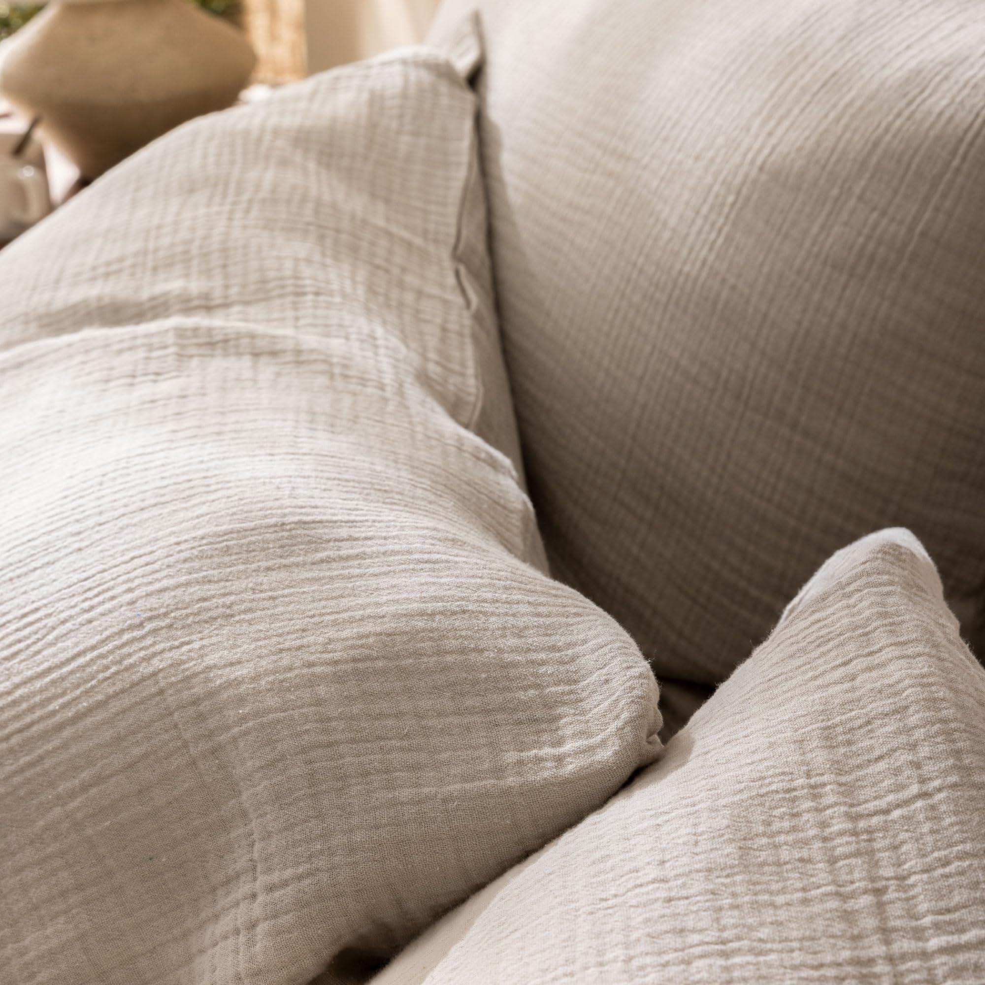 MATT & ROSE Parure de lit Unie Double Gaze de Coton | 100% Coton de qualité supérieure | Oeko-TEX | Housse de Couette 260x240cm + 2 Taies d'oreiller 50x70cm | Naturel