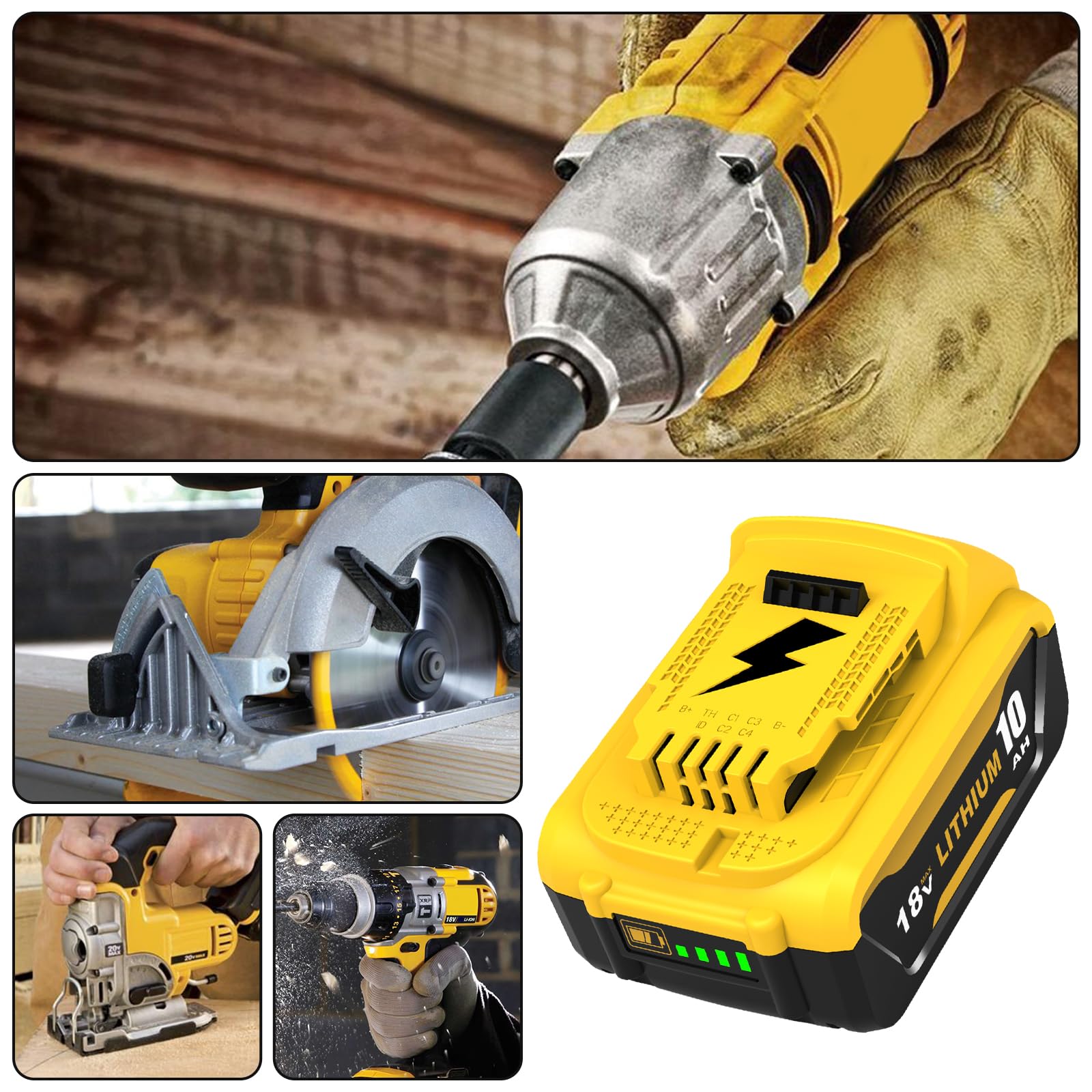 4X für Dewalt Akku 18V 10.0Ah DCB184 DCB181 DCB180 DCB184 DCB182 DCB201 DCB200 für Dewalt Akku 18V 10.0Ah (schwarz gelb)