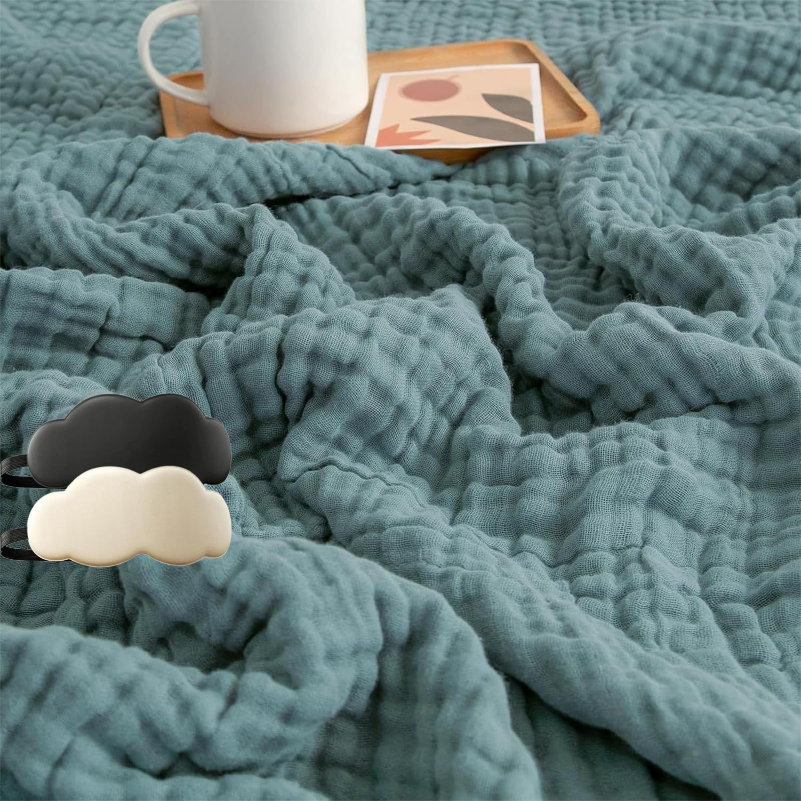 Muslin Blanket King Size, Cotton Muslin Throw Blanket for Adult, Lightweight Summer Blanket, Soft Breathable Sofa and Bedspread for Bed Couch Sofa (Green A, 230 * 280cm)