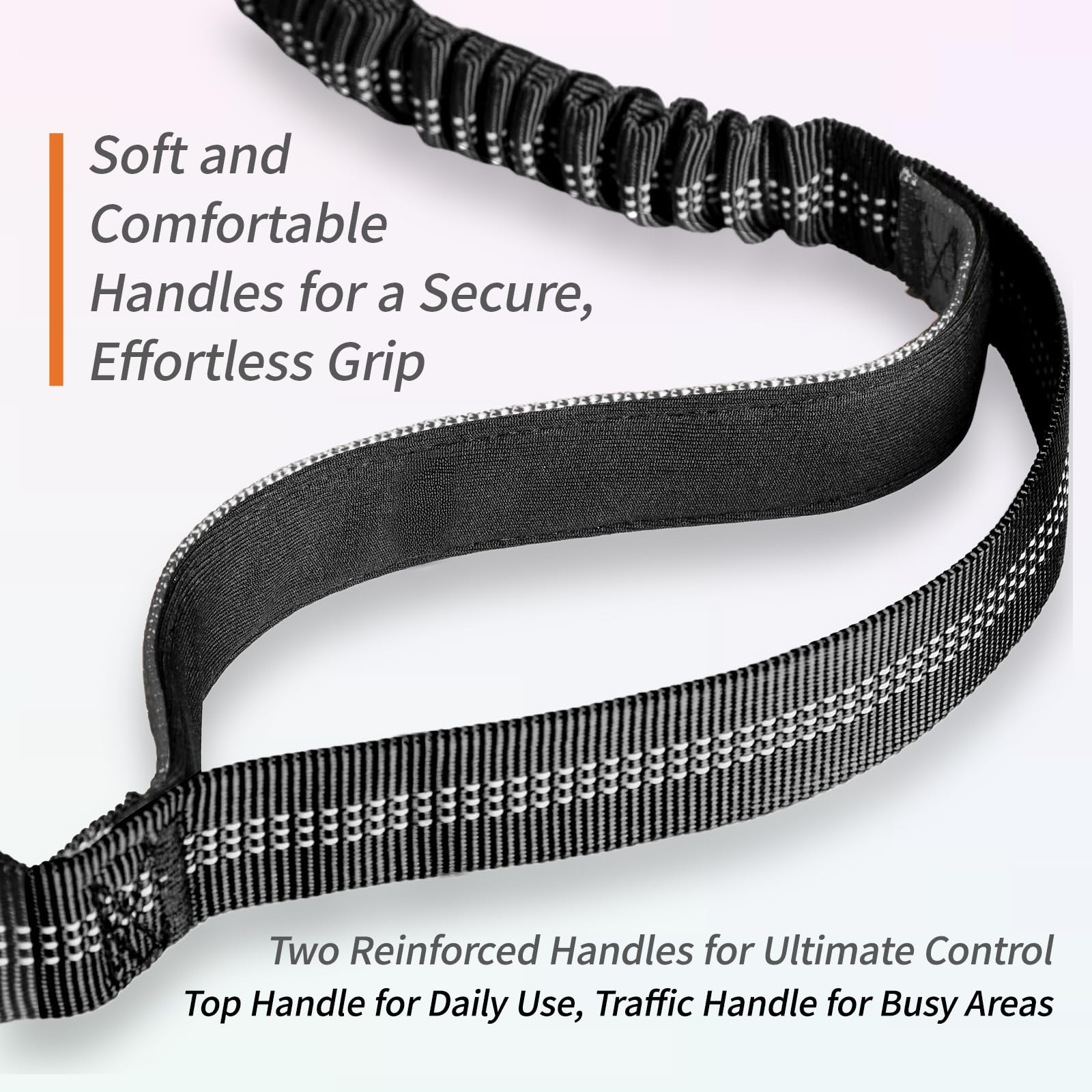 4-6 FT Hands-Free Dog Leash for Running & Walking - Adjustable Waist Belt (28-47"), Shock-Absorbing Bungee, 2 Reinforced Handles, Reflective & Anti-Pull for Small/Medium Dogs, Grey - image 4