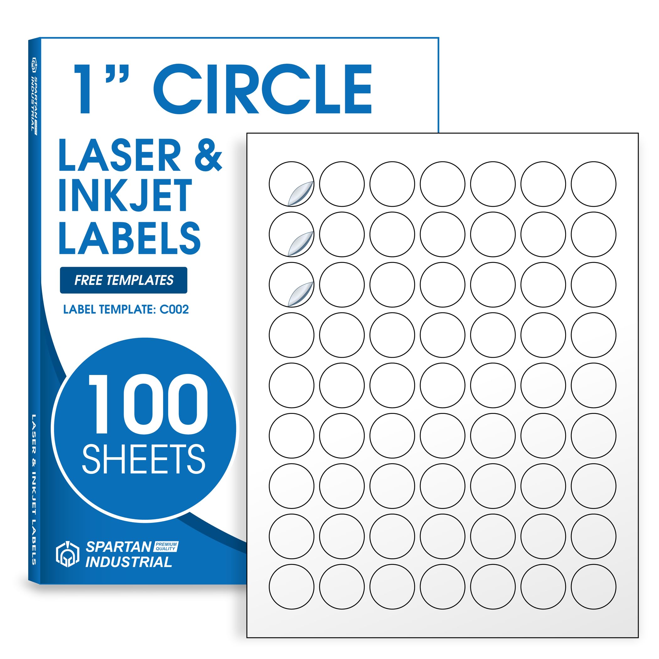 1" Circle Printable Labels Compatible with Inkjet and Laser Printers - 100 Sheets, 6300 Matte White Round Stickers for Pricing, Product Labeling, and Custom Tags - Spartan Industrial