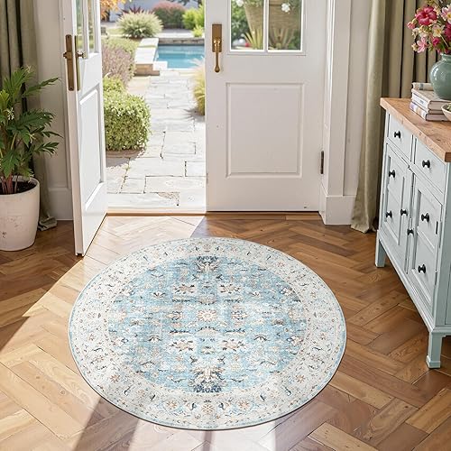 Miniatura 143 de jinchan Alfombra de área lavable de 2 x 3, alfombra vintage floral para puerta de interior, con antideslizante, alfombra pequeña de pelo bajo