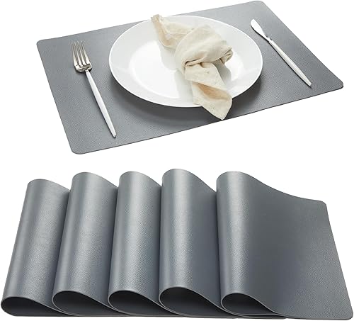 Miniatura 10 de DOLOPL Juego de 6 manteles individuales de piel sintética resistentes al calor, impermeables, antideslizantes, manteles individuales lavables y Azul