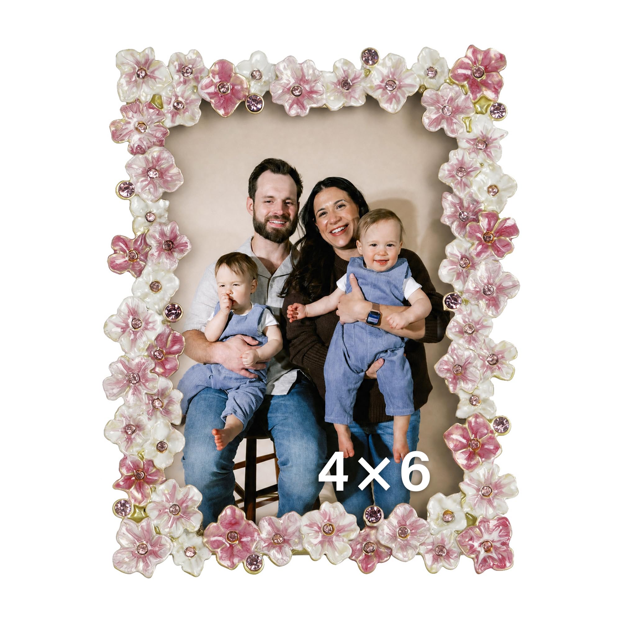 Synovana Pink Floral Picture Frame 4x6 Blossom Photo Frame for Tabletop Display, Decorative Flower Design Home Decor