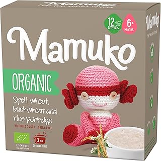 MAMUKO Organic Porridge - Healthy Porridge Blend of Spelt, Buckwheat & Rice - High Fiber Porridge with No Added Sugar, Milk & Preservatives - Organic Porridge Ideal for Toddlers - (200g & 10 Servings)
