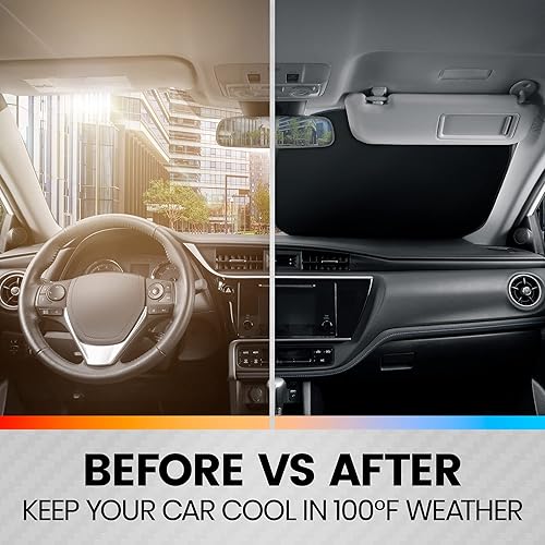 Miniatura 6 de BDK Parasol para ventana de automóvil, 2 unidades, color gris carbón metálico, para visera de parabrisas, bloquea los rayos UV y refleja el calor