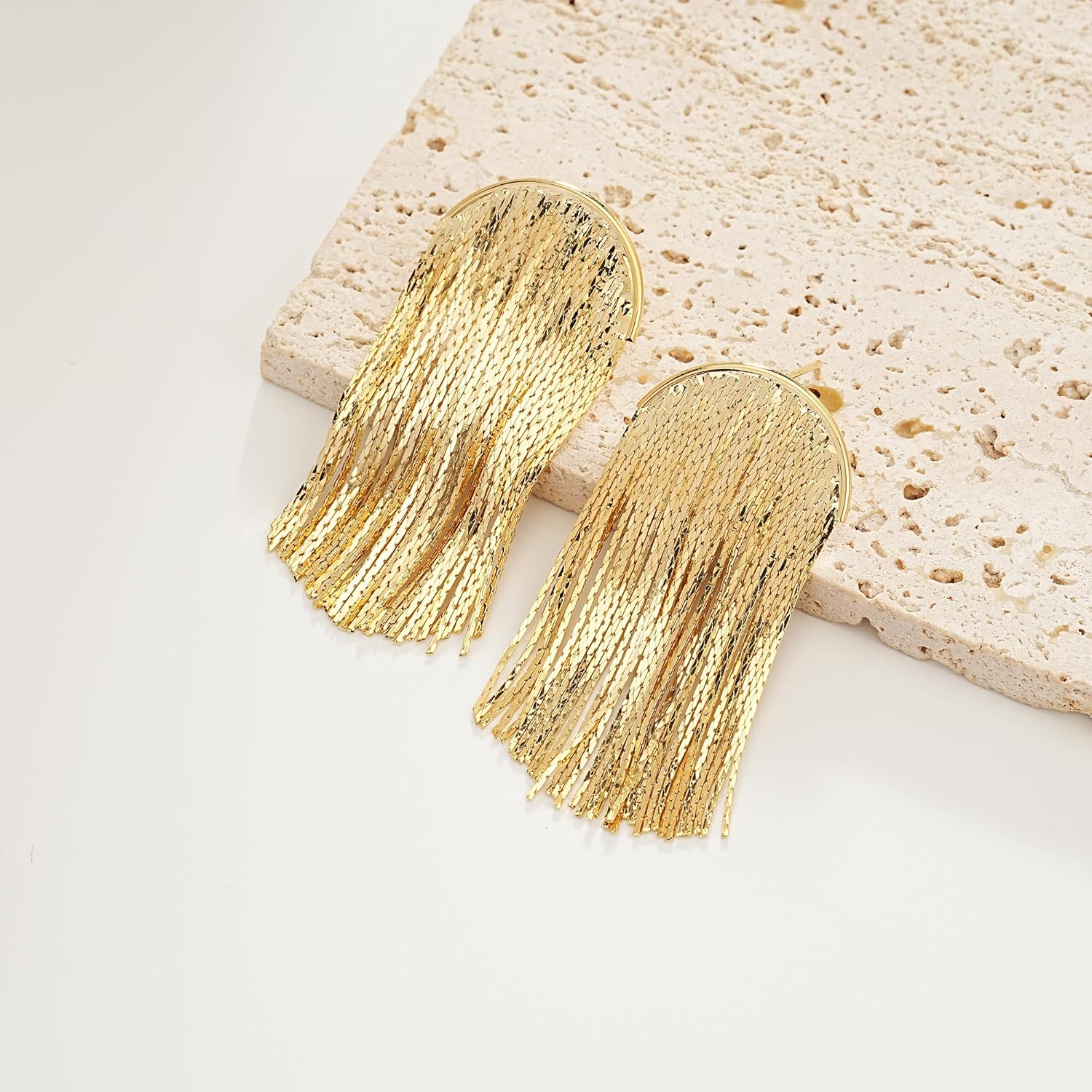 14K 18K Gold Plated Chandelier Earrings for Women, Long Tassel Earring Huggie, Silver Leaf Dangle Drop Earrings, Dainty Bohemian Jewelry Gifts for Wedding Everyday Wear - Image 2