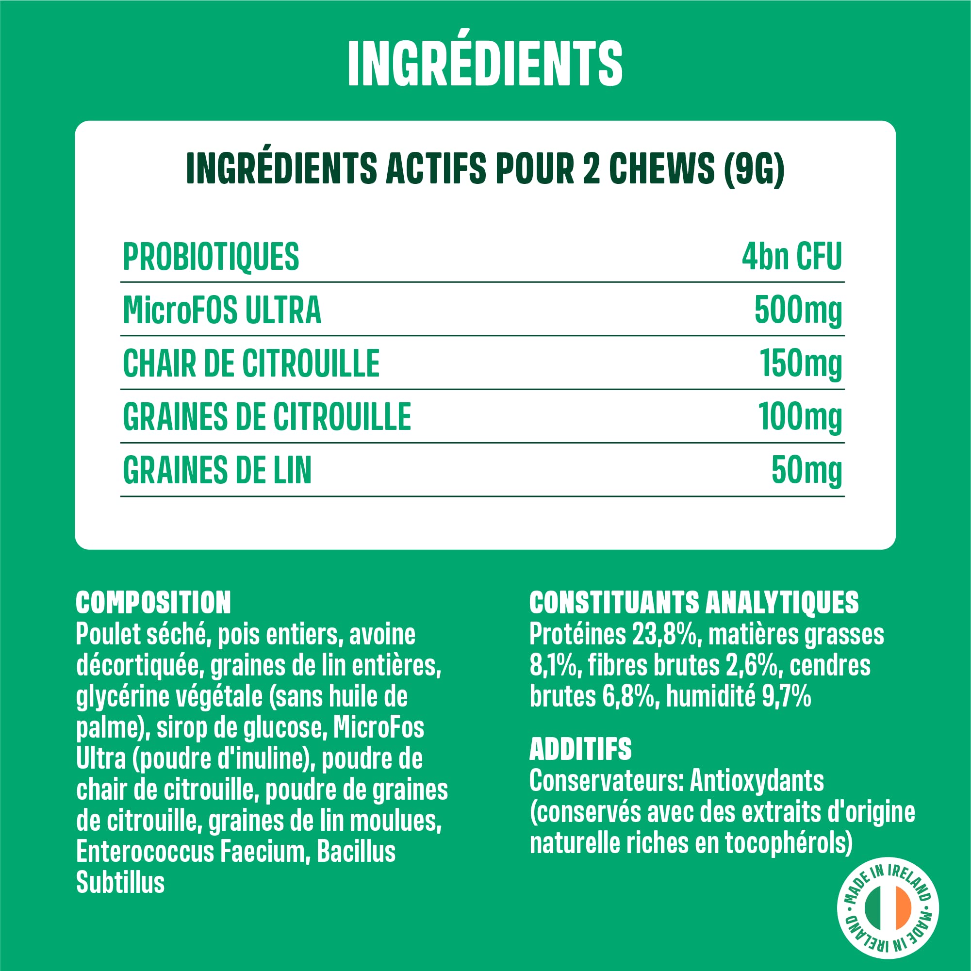ivvi Probiotic pour Chien - Complément Alimentaire pour Bien-Être Digestif | Probiotiques, Citrouille, Avoine, Graines de Lin et de Courge, 60 Délicieuses Friandises au Poulet, 270g