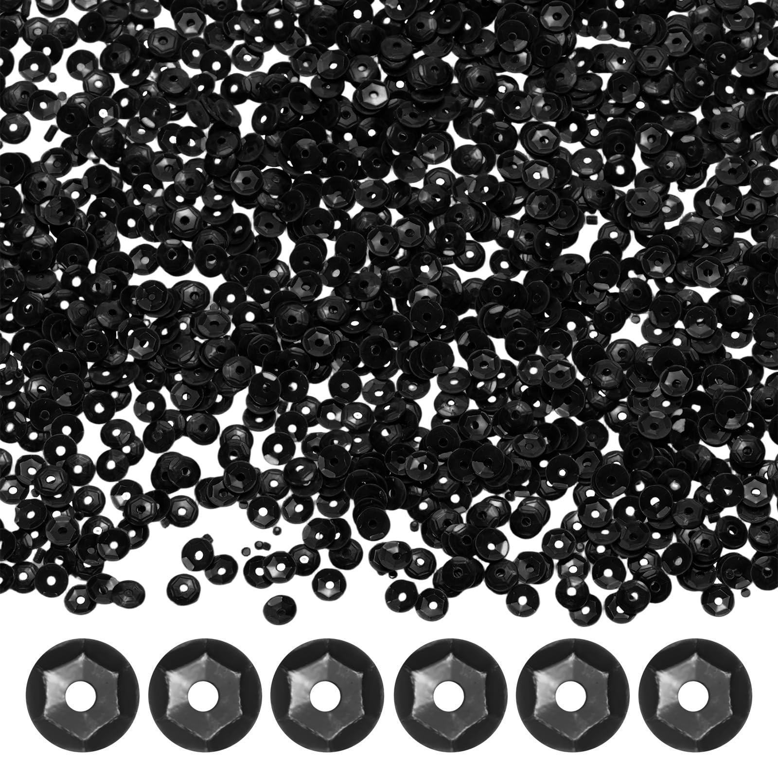 M METERXITY 3000-Pack Loose Sequins Bulk, 20g 4mm Round Cup Sequins for Wedding/Sewing/DIY Craft/Garments Accessories, PVC Spangles with Holes [Solid Black]