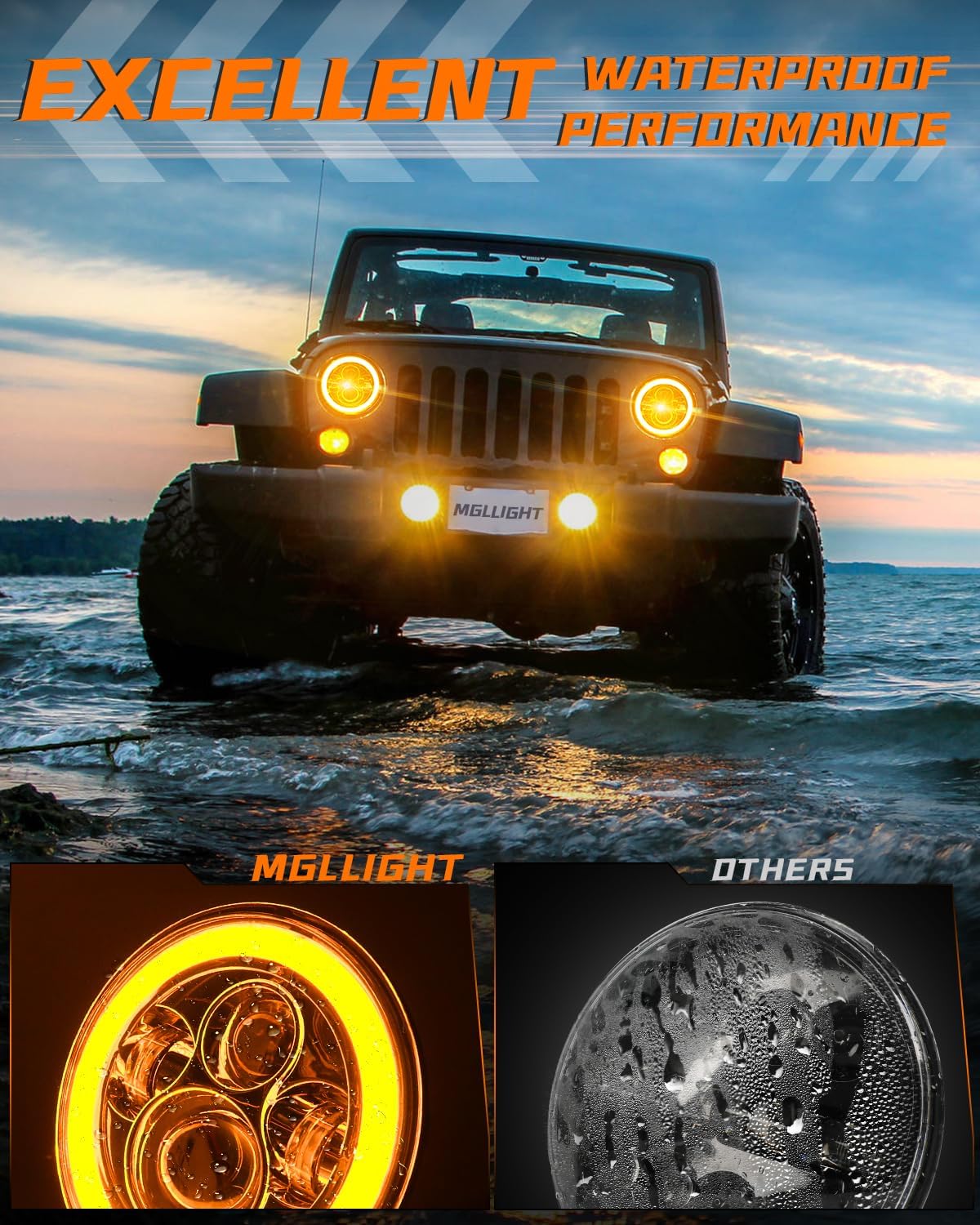 7 inch led Headlights Round Halo Turn Signal DOT Approved JK Halo Headlights H6024 Compatible with Wrangler JK JKU TJ CJ LJ Hi/Lo Projector Sealed Beam, Black 2PCS