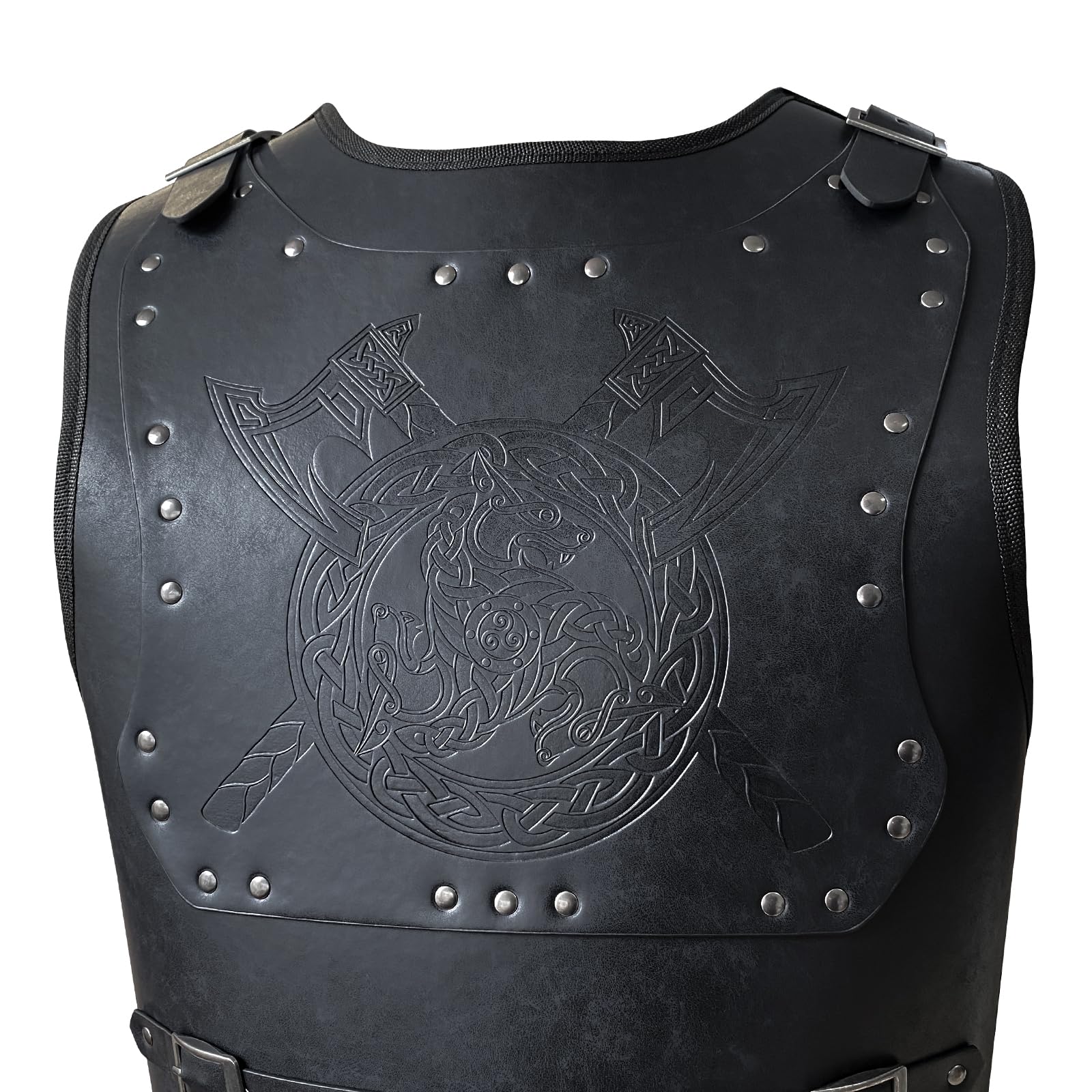 HiiFeuer Viking Warrior PU Leder Brustpanzer, Retro Ritter Leder Körperpanzer, Mittelalterliche Rüstung für LARP/Cosplay