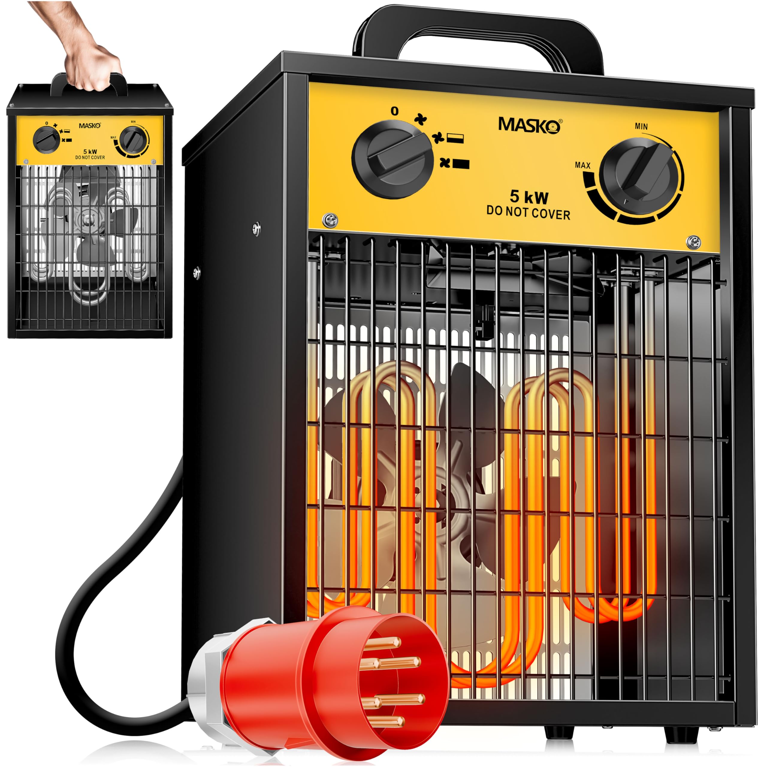 MASKO Elektroheizer Heizlüfter 5 KW – Keramik Heizstrahler mit Thermostat