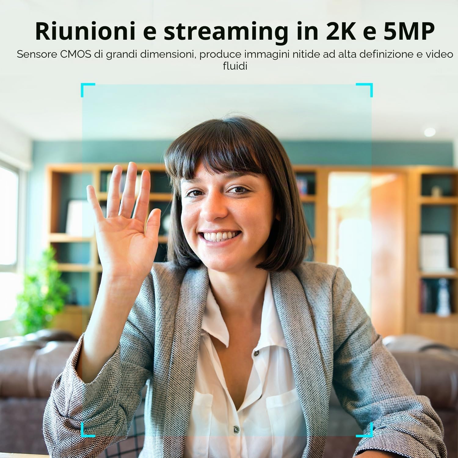 TOALLIN Webcam streaming 2K per PC, telecamera streaming PTZ con tracciamento AI, controllo gestuale, doppi microfoni con cancellazione del rumore integrati, webcam USB per conferenze, videochiamate