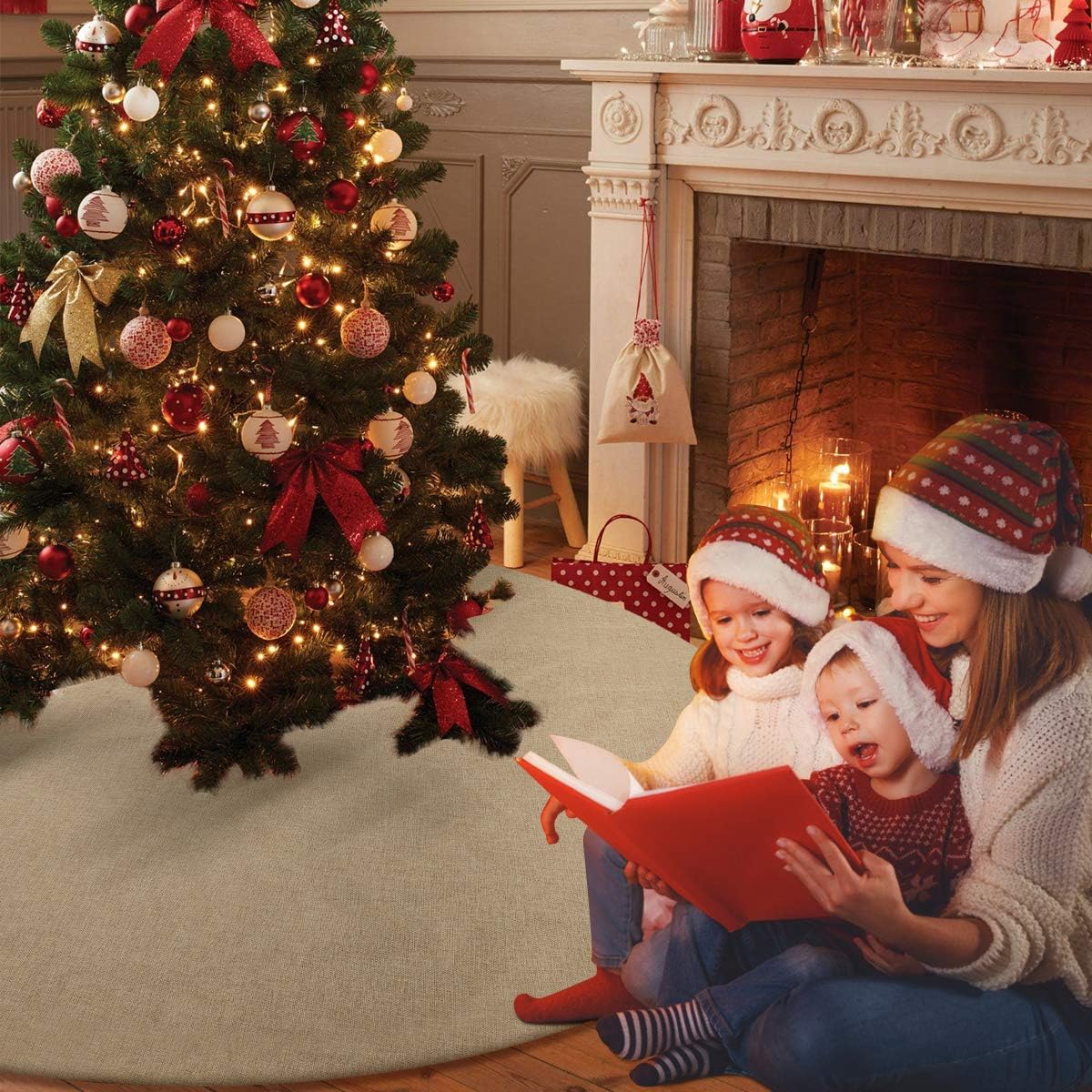 yuboo Burlap Christmas Tree Skirt,48" Rustic Jute Linen Xmas Fall Tree Skirt for Farmhouse Autumn and ChristmasDecorations Ornaments : Home & Kitchen