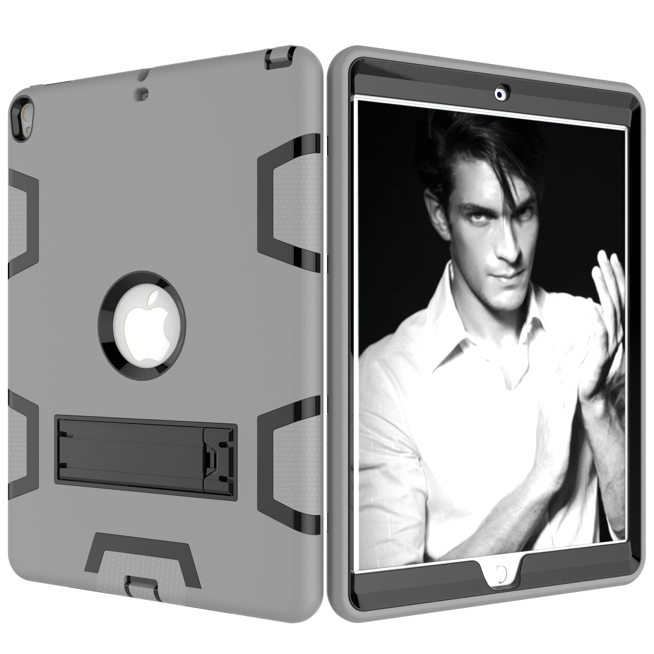 CSLU iPad Pro 10.5 Case, [Three Layer] Kickstand Heavy Duty Shockproof Rugged Hybrid Impact Resistant Armor Defender Full-Body Protective Cover for Apple iPad Pro 10.5 Inch 2017 Tablet, Gray