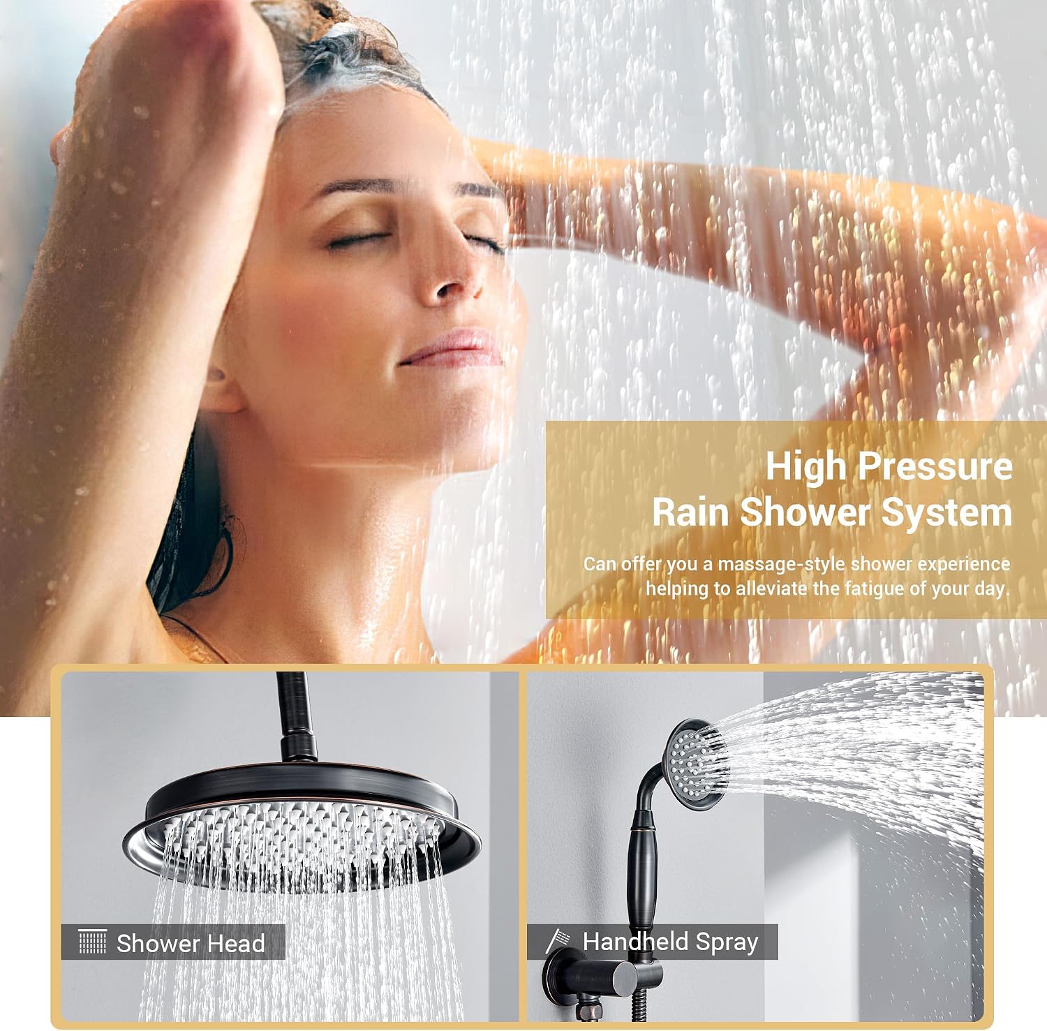 DASAN Oil Rubbed Bronze Rain Shower System Complete Antique Shower Faucet Sets, Shower Fixtures Combo with Pressure Balance Valve, Trim Kit, 9’’ Rainfall Overhead Shower & Handheld, AT209C-ORB