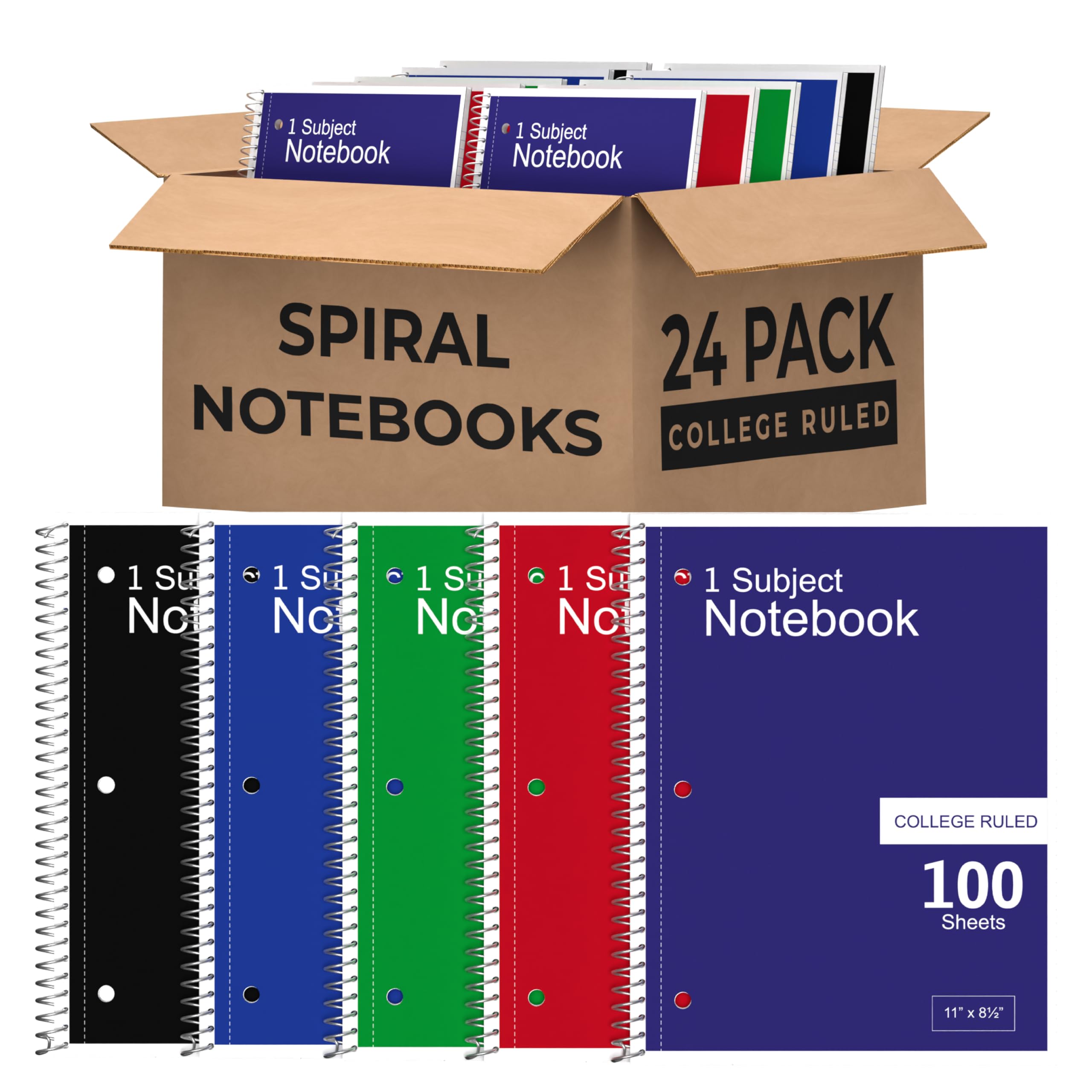 E-CLIPS USA College Ruled Spiral Notebooks Bulk Spiral Bound Notebooks for Work 1 Subject Notebook 100 sheets 200 pages 8.5" x 11" (24 pack)