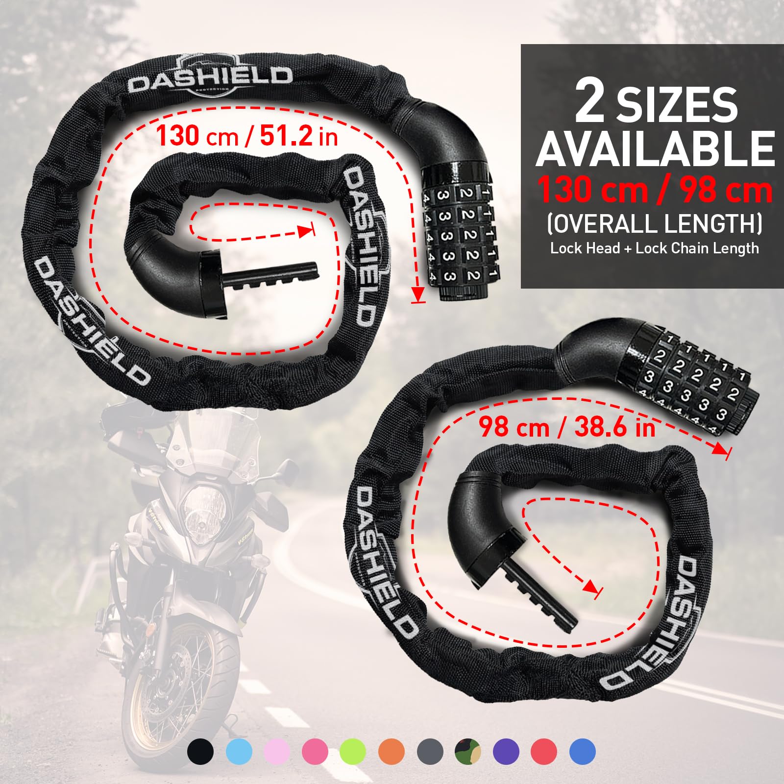 Catena di sicurezza per bicicletta, combinazione a 5 cifre, ripristinabile, 98 cm, resistente, antifurto, per bicicletta, moto, scooter, cancello, recinzione (nero, 2 pezzi, 1 m)