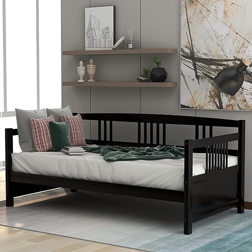 Miniatura 45 de Marco de sofá cama de madera, sofá cama individual con soporte de listones de madera, sofá cama con rieles (blanco)
