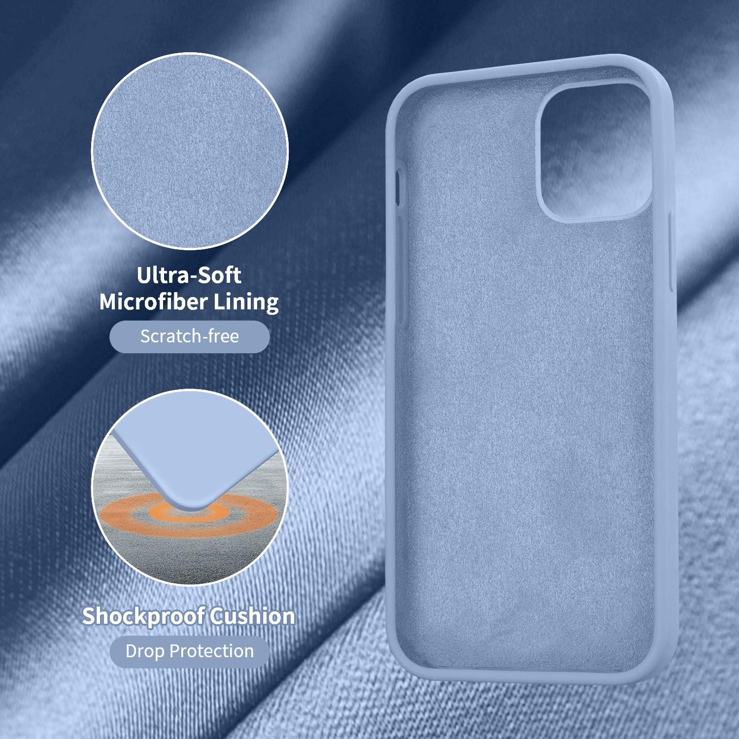 Cordking Designed for iPhone 12 Case/iPhone 12 Pro Case, Light Blue | Silicone Ultra Slim Shockproof Protective Phone Case with [Soft Anti-Scratch Microfiber Lining], 6.1 inch