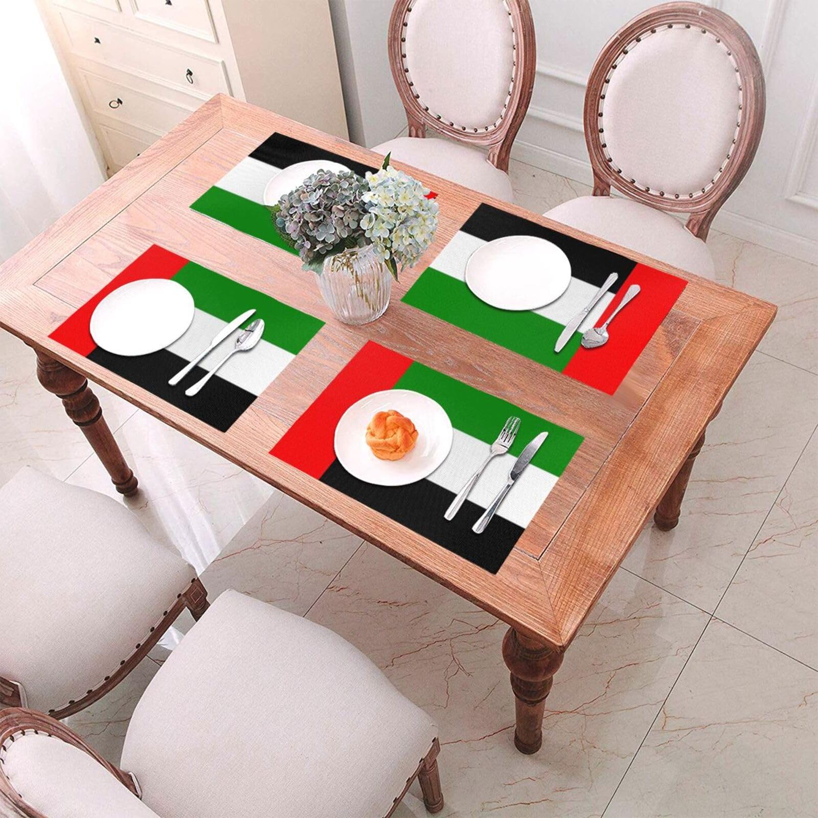 Set Di 10 Tovagliette Con Stampa Della Bandiera Degli Emirati Arabi Uniti In Pvc Intrecciato Resistenti Al Calore Lavabili E Antiscivolo 45X30Cm Per Cucina Interni Ed Esterni