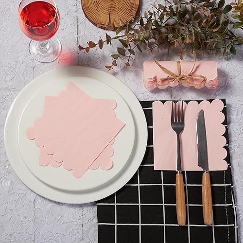 Miniatura 19 de Paquete de 100 servilletas de cóctel de 2 capas con bordes festoneados plegadas de 5 x 5 pulgadas, servilletas desechables para cena, boda, fiesta