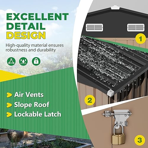 Vista 66 de Devoko Cobertizo metálico de almacenamiento para exteriores, 8 x 10 pies, espacio de almacenamiento al aire libre, cobertizo grande para Gris