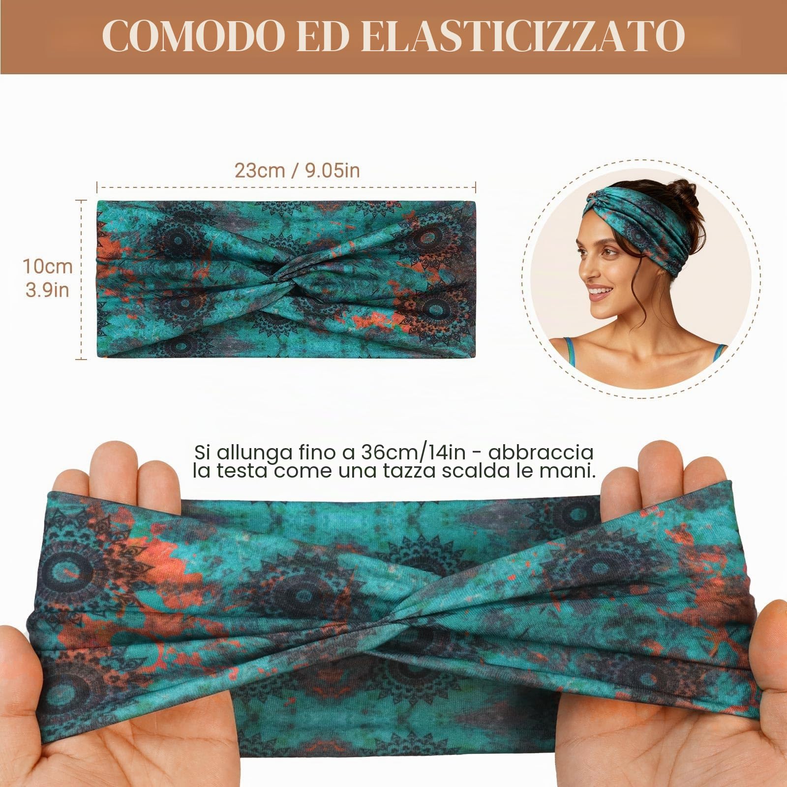 Fascia Capelli Donna 6 Pcs, Fasce per Capelli Yoga Large Elastica e Morbida, Cerchietto Boho Accessori per Sport, Palestra, Corsa