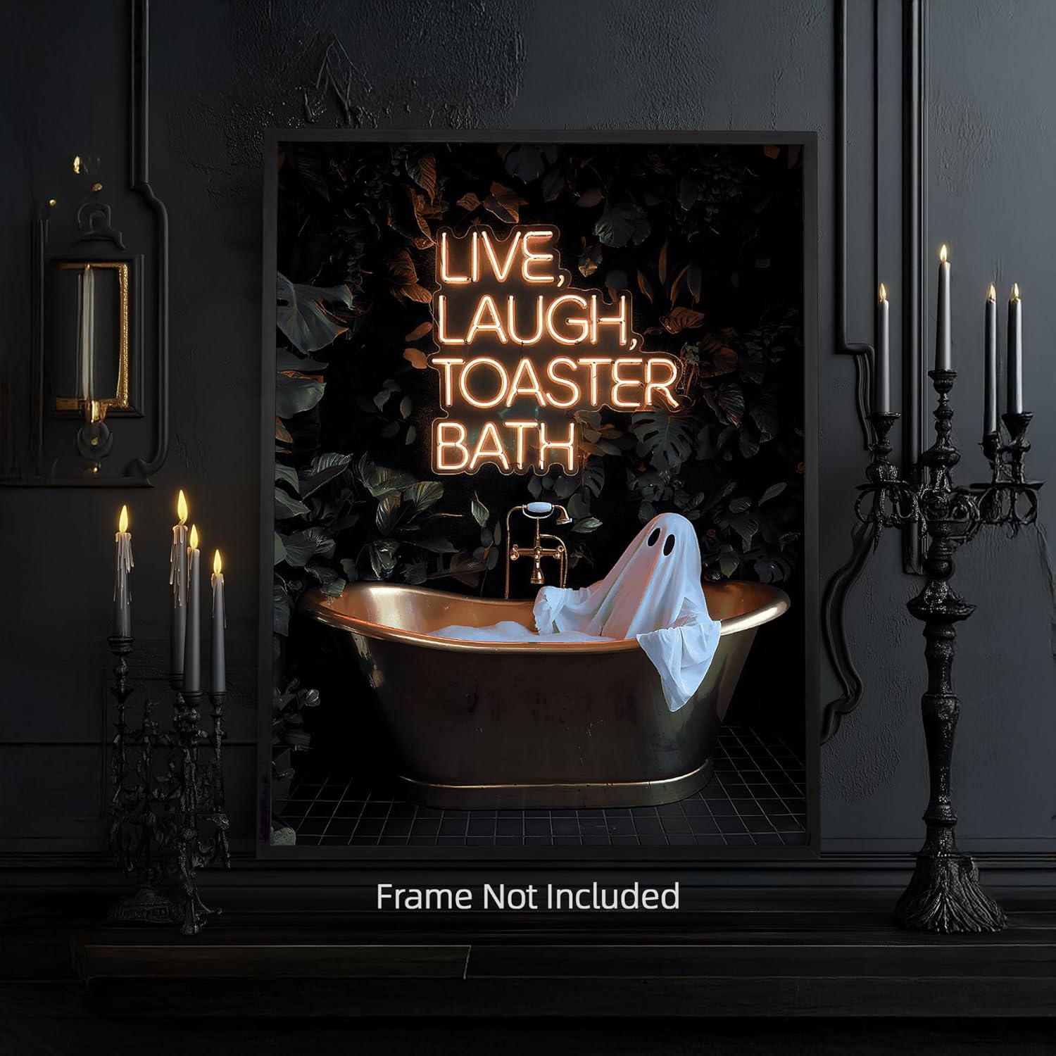 Cute Ghost In Bathtub Poster Horror Halloween Canvas Wall Art Live Laugh Toaster Bath Picture Painting 24x36in Unframed Dark Gothic Spooky Prints for Farmhouse Bathroom Toilet Restroom Decor