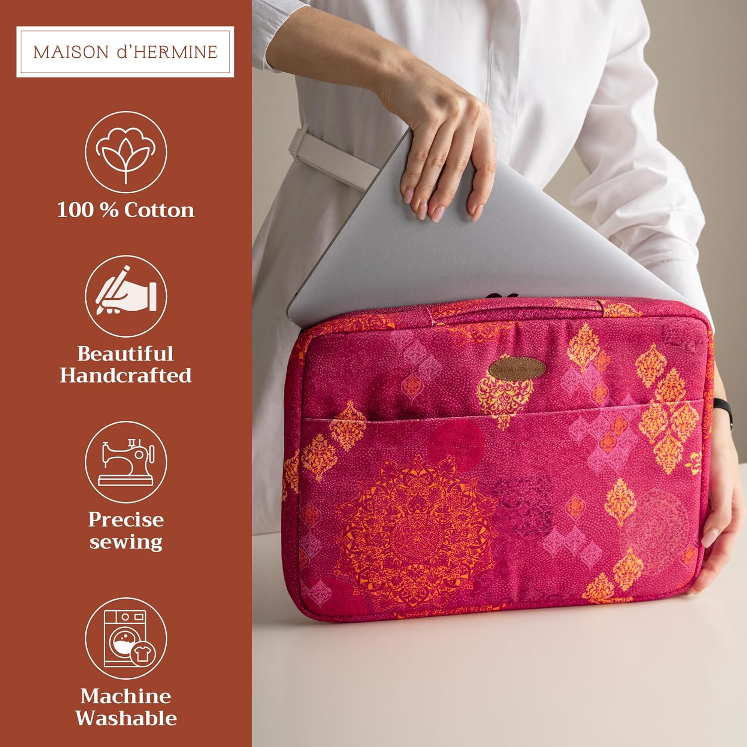 Maison d'Hermine Laptop Sleeve with Handle Case Stain and Water Repellent Cotton Canvas