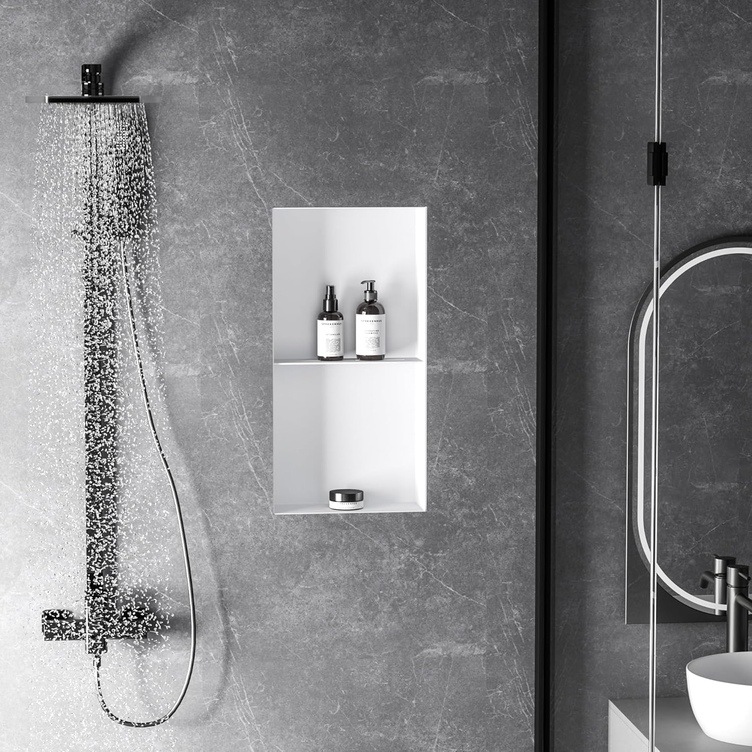 Neodrain 2-Tier 24X12Inch White Shower Niche, Rimless Bathroom Wall Niche Recessed Stainless Steel Waterproof Tile Ready Shower Cubby for Bathroom Storage Organizer