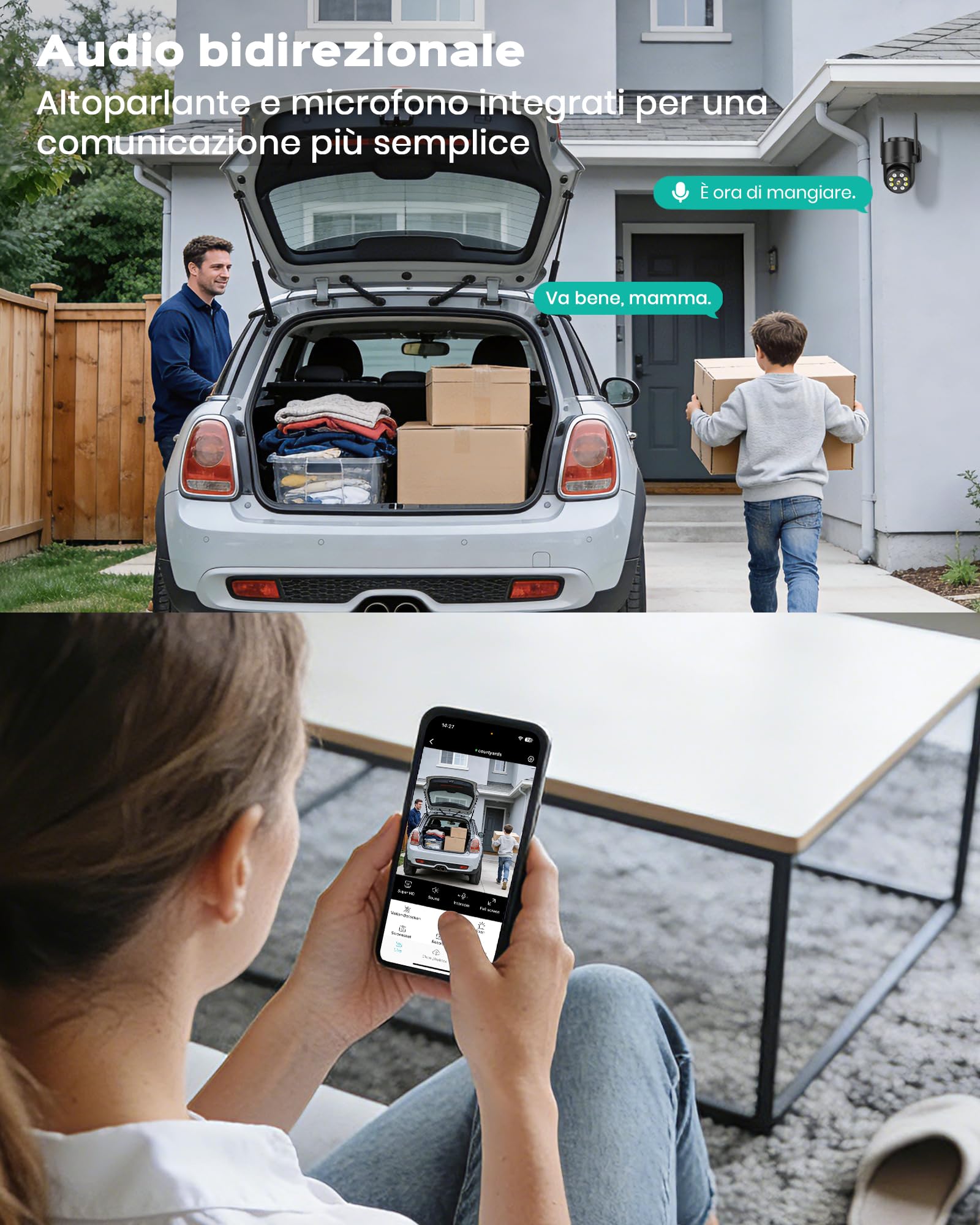 Telecamera Wi-Fi Reobiux 1080P Esterna/interna Con Visione Notturna A Colori, PTZ, Audio Bidirezionale, Rilevamento AI E Impermeabilità IP66
