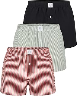 3 Pack Mens Cotton Pajama Shorts Poplin Woven Lounge Sleep PJs with Pockets | Big & Tall, Soft Breathable Poplin Weave, Button Fly Elastic Waist, Deep Side Pockets, Summer Knee Length Loungewear