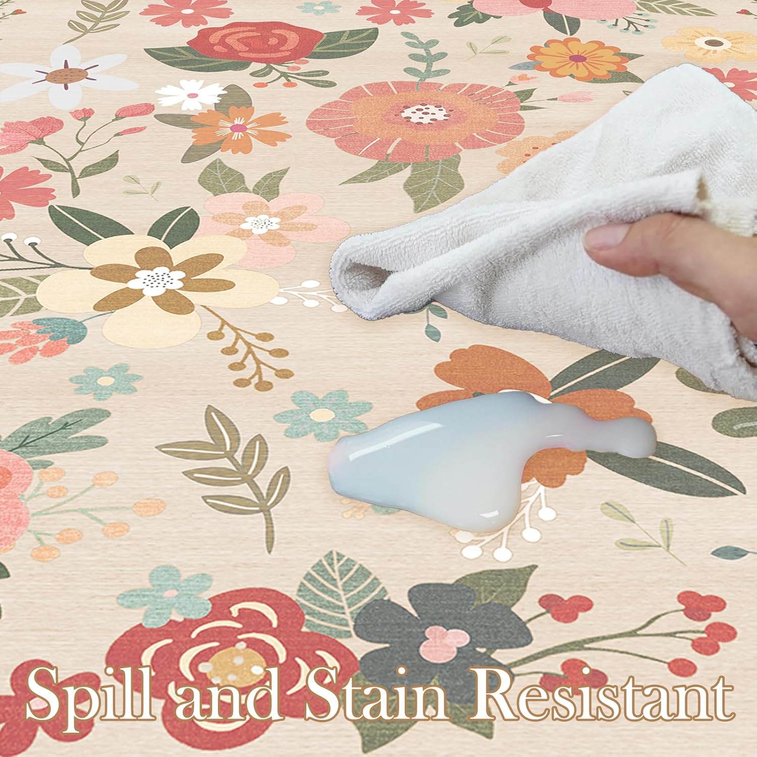 2x8 Washable Kitchen Rugs Runner - Soft Floral Floor Carpet Runners for Hallway Non Slip with Rubber Backing Indoor Entrance Bedroom Bedside Laundry Room（Beige，2x8）