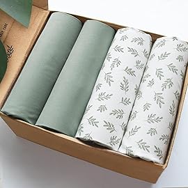 Crib Sheets 4 Pack for Baby Boys & Girls, Neutral Crib Sheet Fitted 52\'\' x 28\'\' for Standard Crib & Toddler Mattress, Ultra Soft Material Baby Sheet, Aqua Leaf