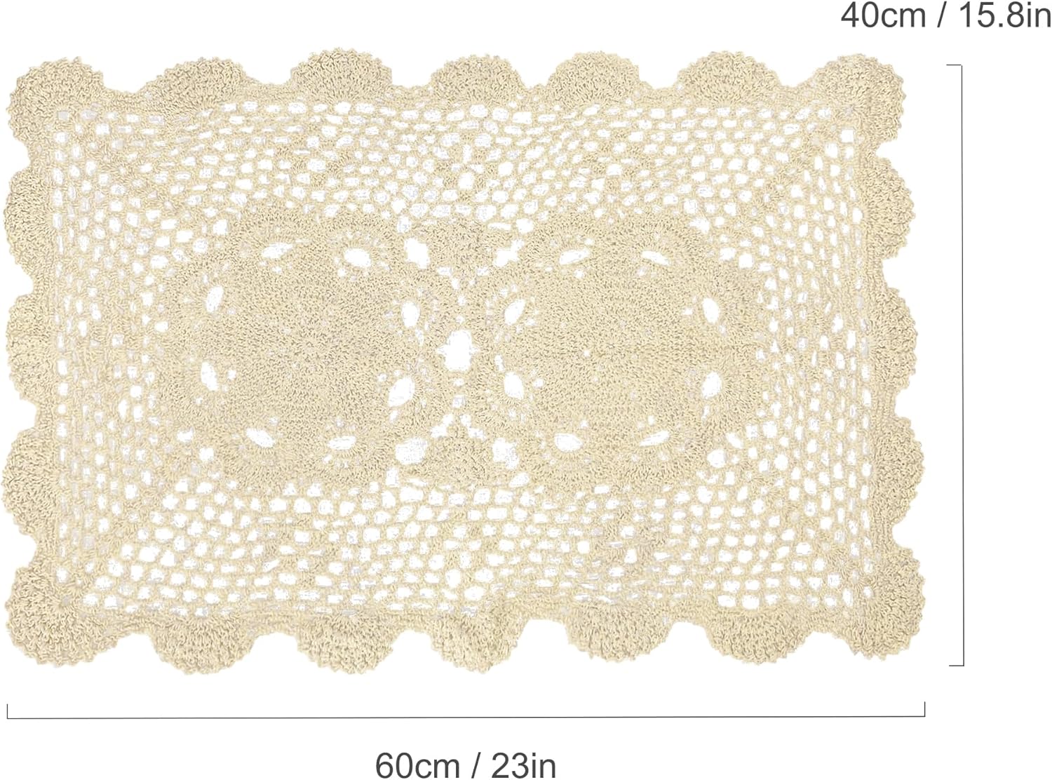 kilofly Crochet Cotton Lace Table Placemats Doilies Set, 4pc, Oblong, Beige, 15 x 23 inch