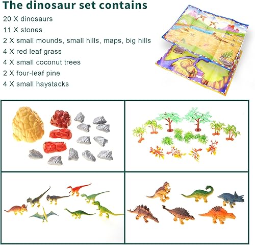 Miniatura 8 de PowerTRC Juego de figuras de dinosaurio con árboles, rocas, tapete de juego y contenedor para niños y niñas  Crea un parque de dinosaurios con un