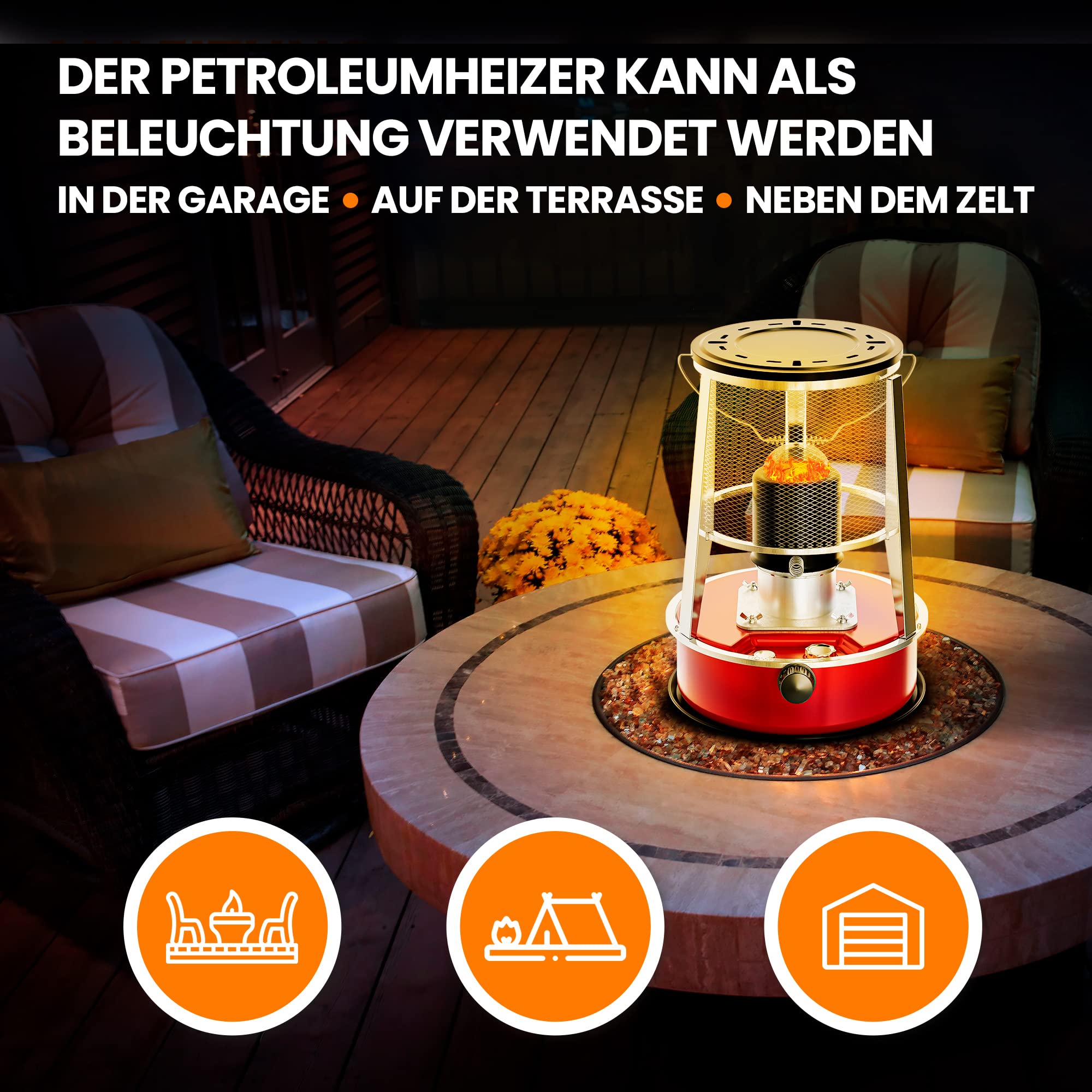 Extralink Aladdin, Tragbare Petroleumofen, Tankinhalt 4,6L, Heizleistung 2600W, Hält bis zu 18 Stunden lang warm, Petroleumheizung kann als Campingkocher verwendet werden, Zelt Heizung