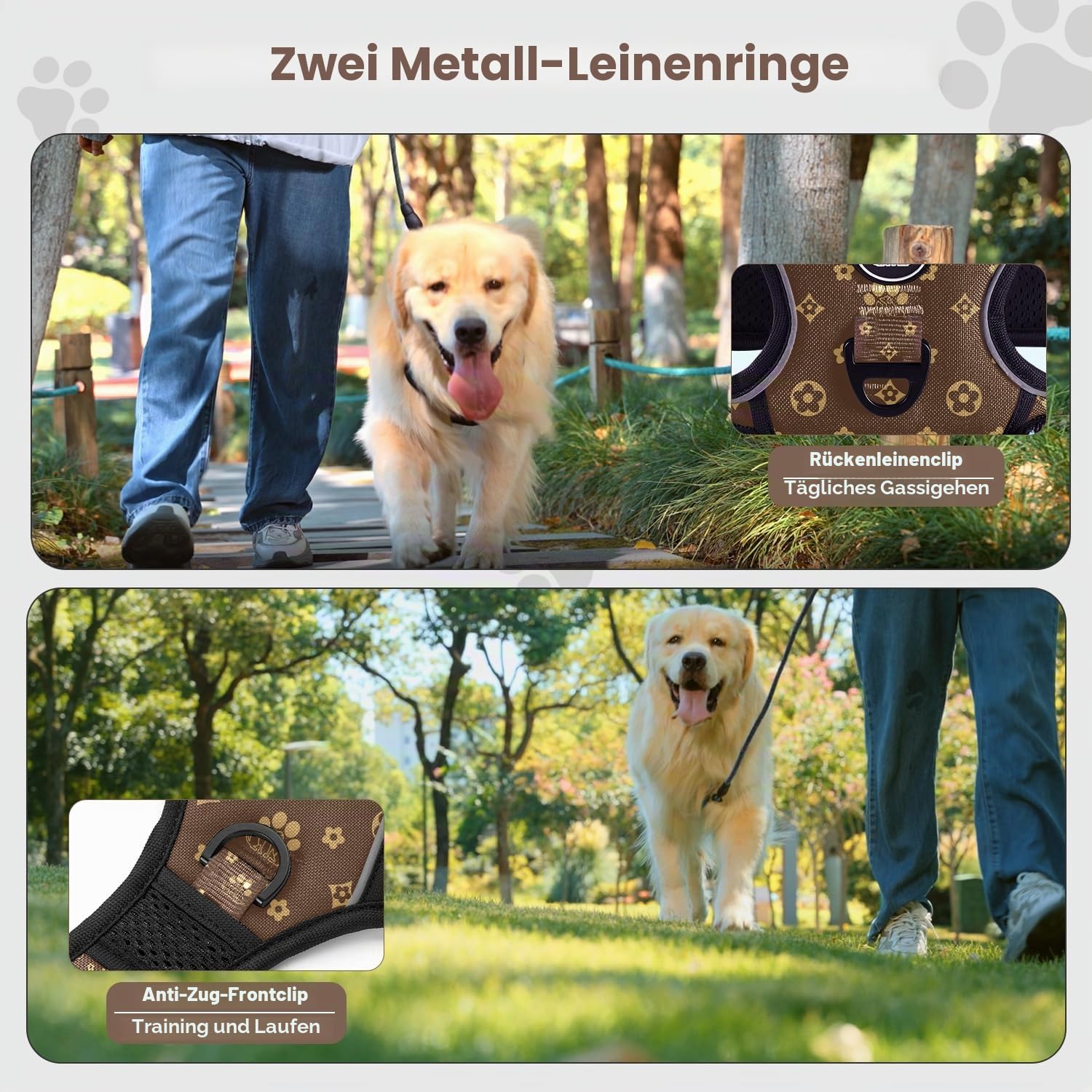 FURRYFECTION Hundegeschirr mittelgroße Hunde, Geschirr Hund ausbruchsicher Antizuggeschirr ohne Zug, Brustgeschirr Dog Harness verstellebare Oxford Medium Hundegeschirre mit Leine | Verstellbare reflektierende Haustierweste, 4 Riemen, gepolsterter Griff u