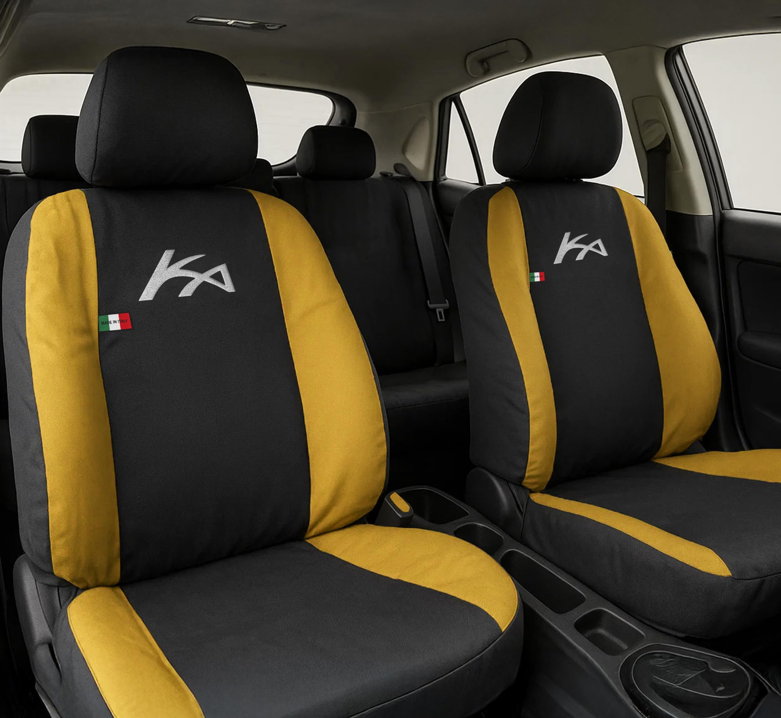 Auto Accessori Lupex - Housses de siège Auto, compatibles Housses de siège Auto pour KA, Noir Jaune, Made in Italy, Avant et arrière, Tissu Polyester, Housses intérieures de Voiture