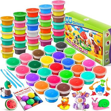 Modeling Clay Kit - 55 Colors Air Dry Clay DIY Molding Clay with Tools, Kids Art Crafts Gift for Boys & Girls Age 3-12 Year Olds