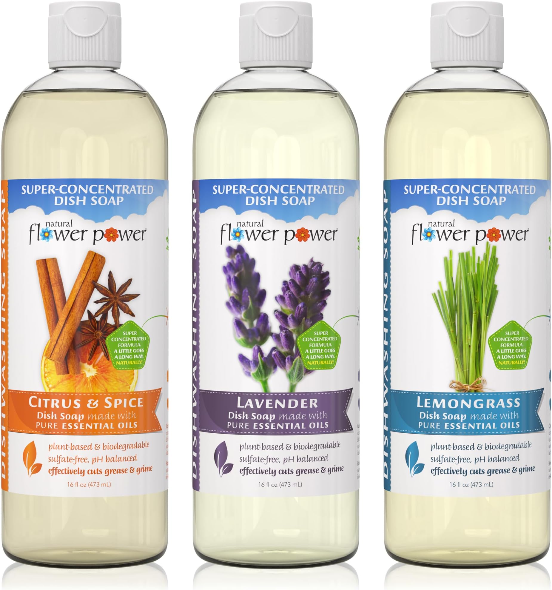 Liquid Dish Soap – Variety Pack – Citrus & Spice, Lemongrass, & Lavender – Plant-Based & Scented w/ Pure Essential Oils – Sulfate-Free Kitchen Soap – Vegan (16 Fl Oz 3 Pack)
