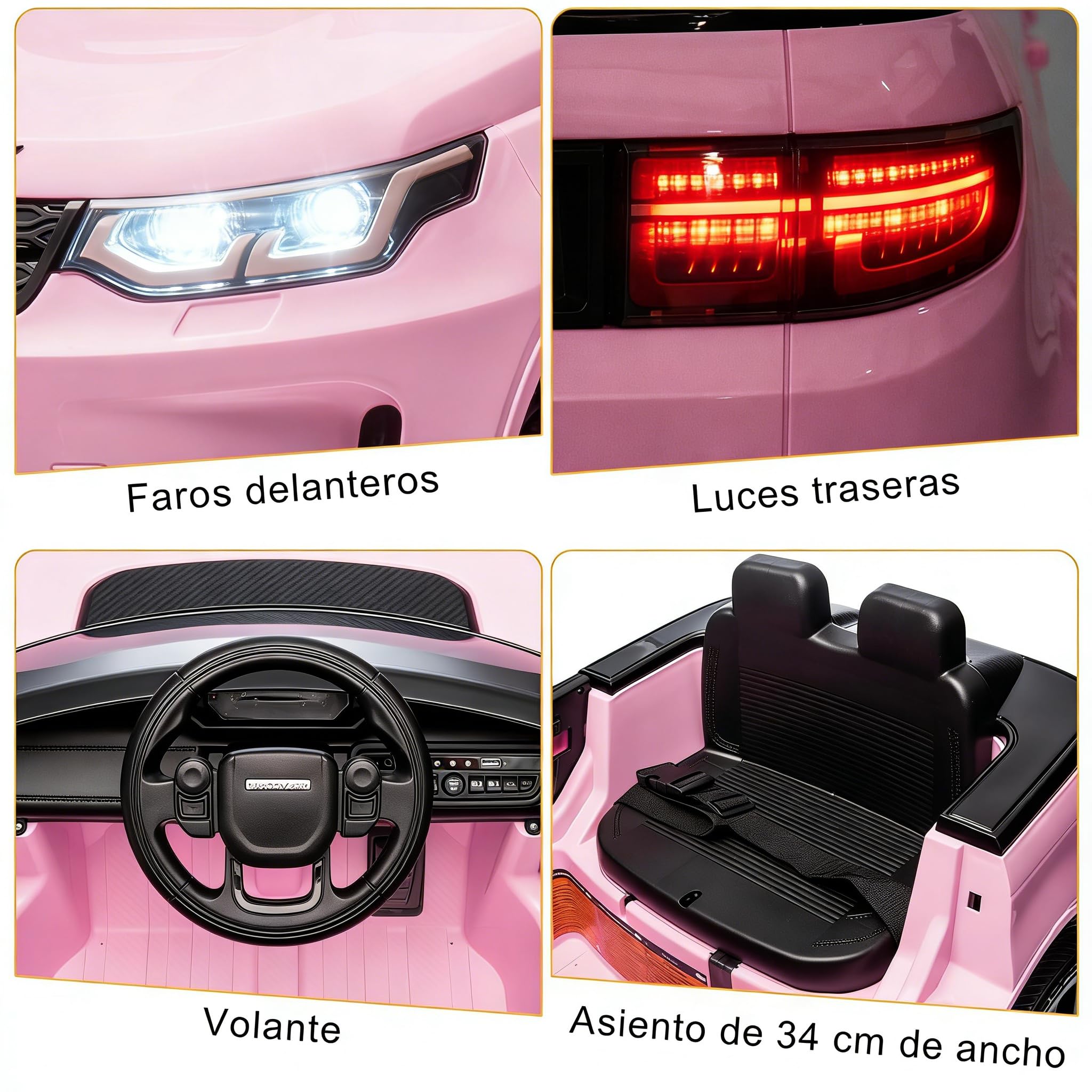 LALAHO Coche Eléctrico para Niños Land Rover Discovery Sport 12V con Doble Motor, 3-5 km/h Auto Eléctrico para Niños de 3 a 5 Años, Suspensión, MP3, Mando a Distancia (Rosa)